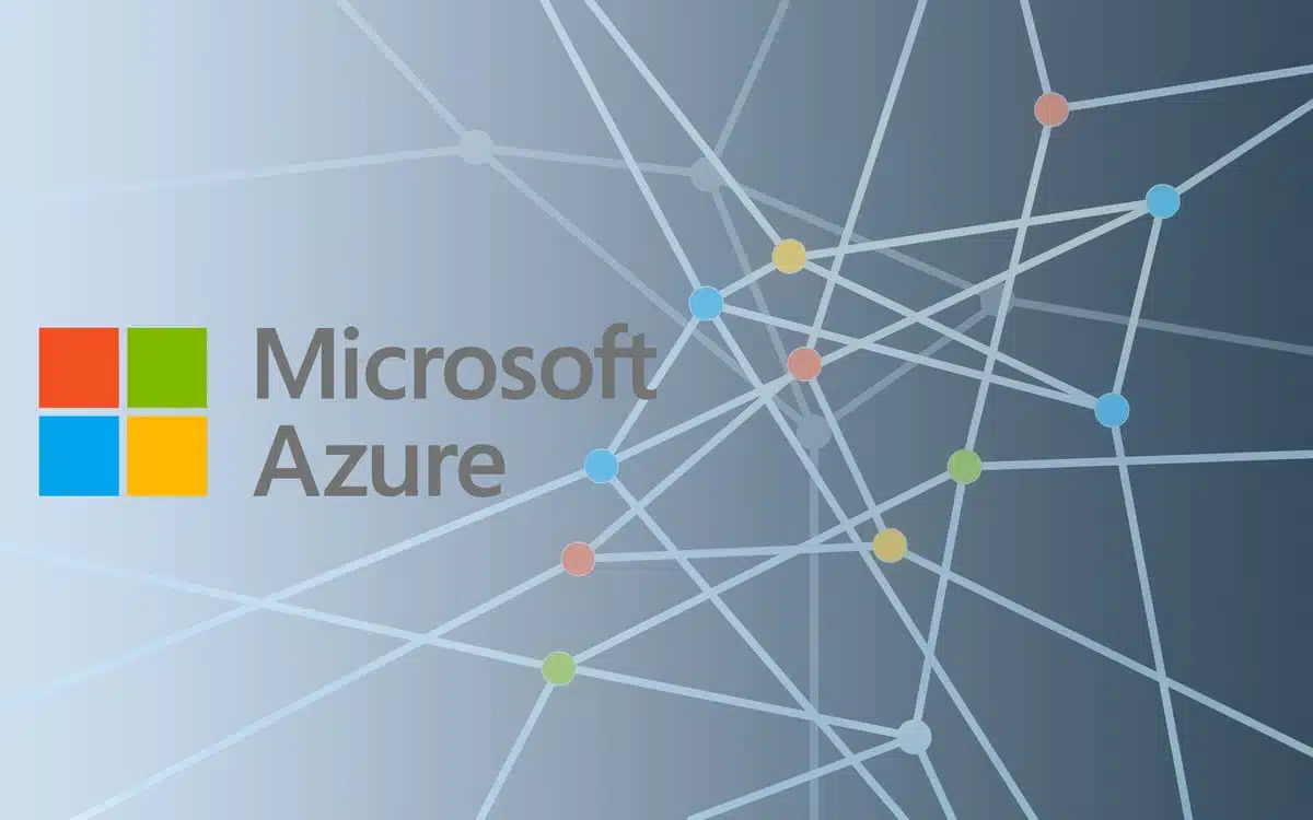 Microsoft Azure Logo in front of connected dots in the colors of